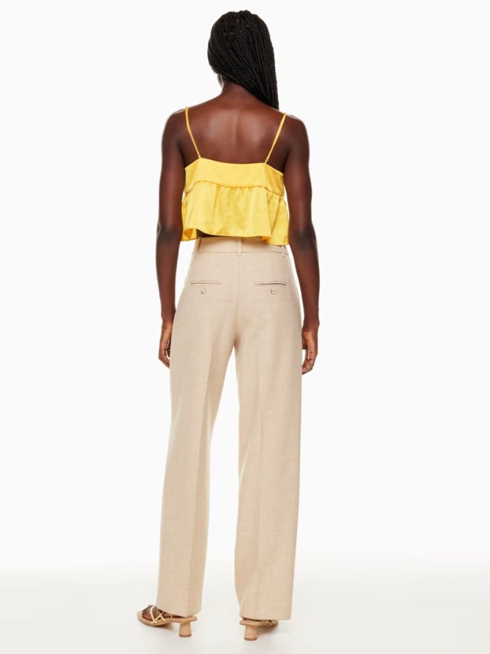 Aritzia LITTLE MOON Lover Gold Yellow Satin Cropped Peplum Tank Top, Size S - Picture 16 of 16
